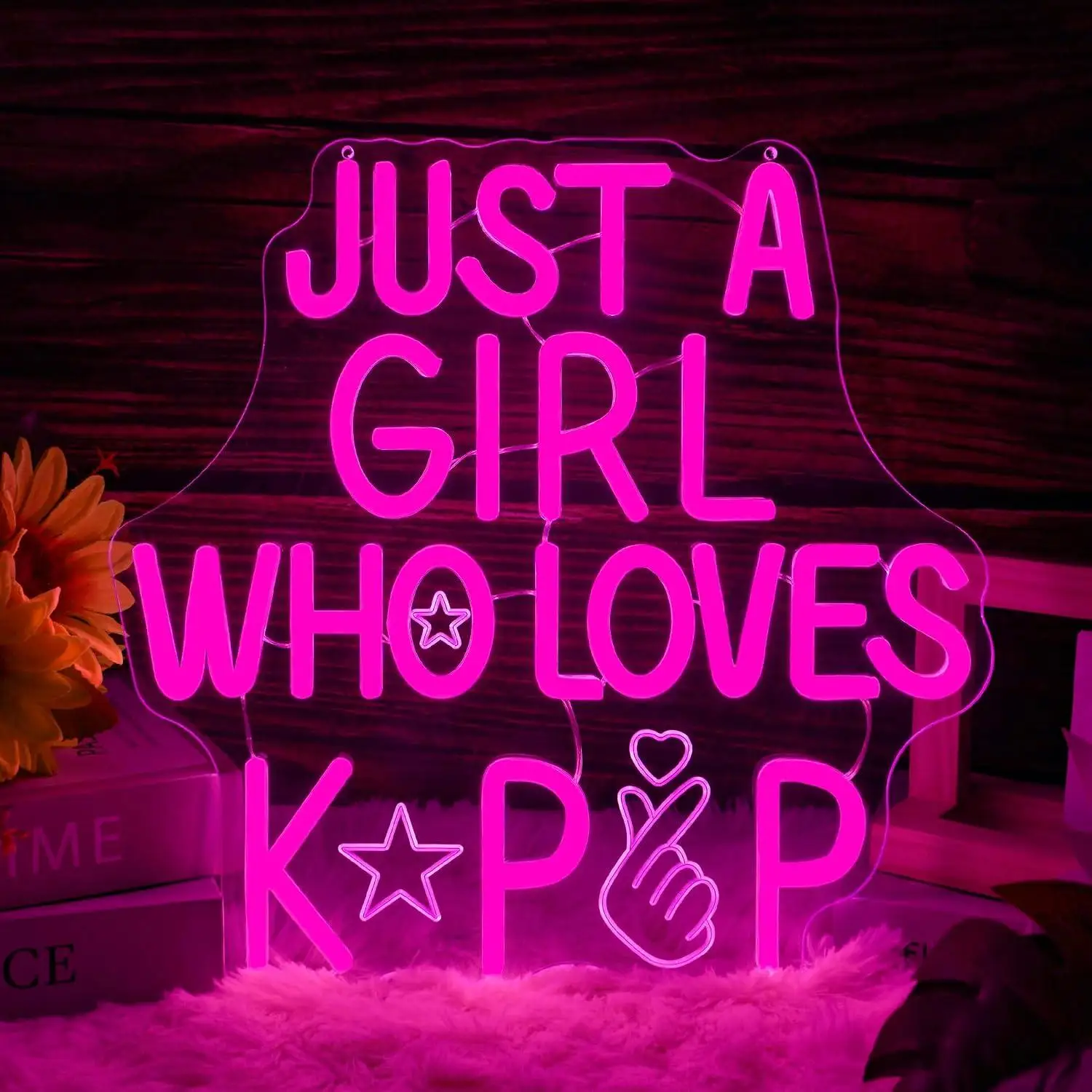 

Just A Girl Who Loves Kpop Neon Sign USB Dimmable LED Light For Teen Girls Bedroom Dorm Music Studio Wall Decor Night Light