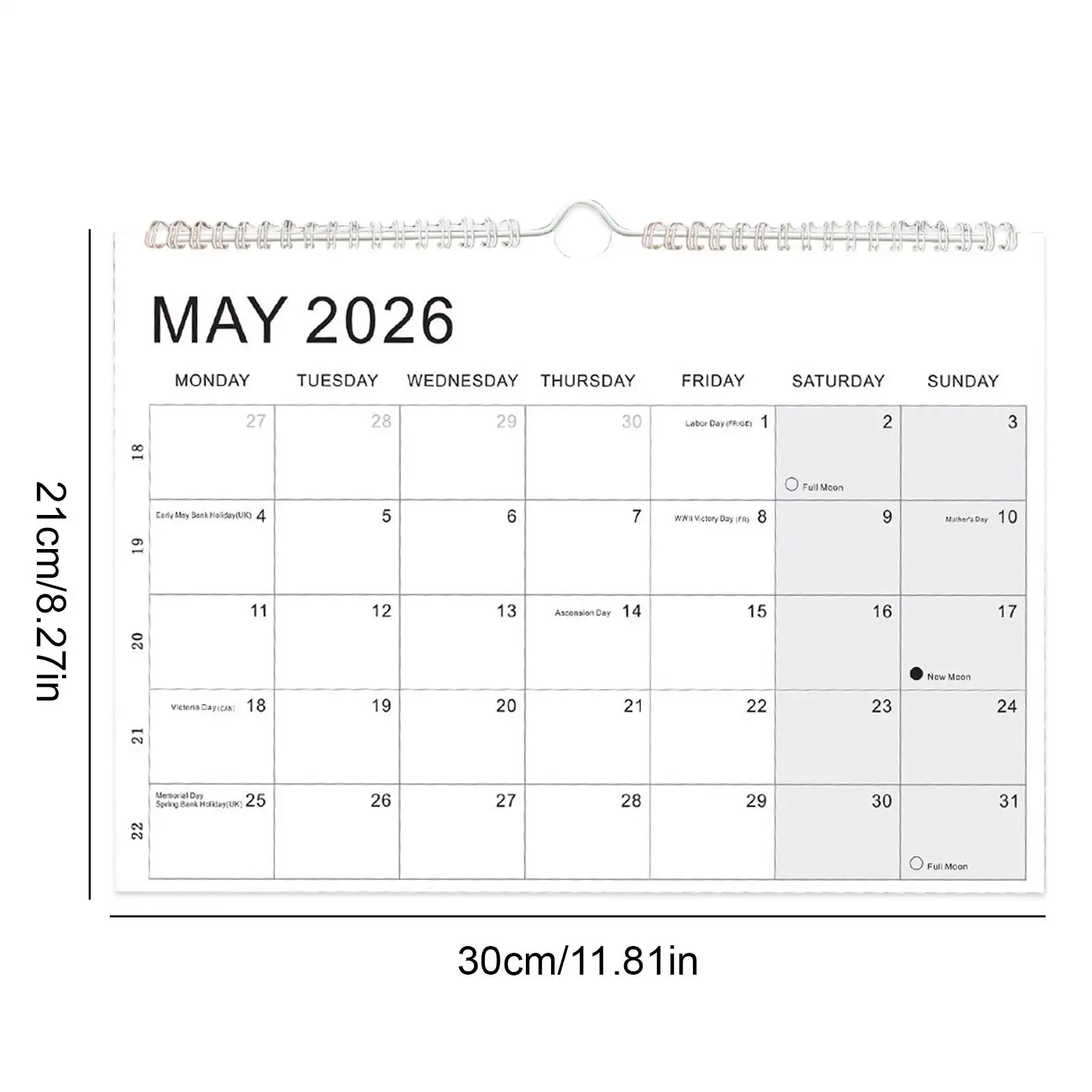 2026.1-2027.6 18개월 벽걸이 달력 가정 학교 사무실 교실용 이중선 제본 소형 달력