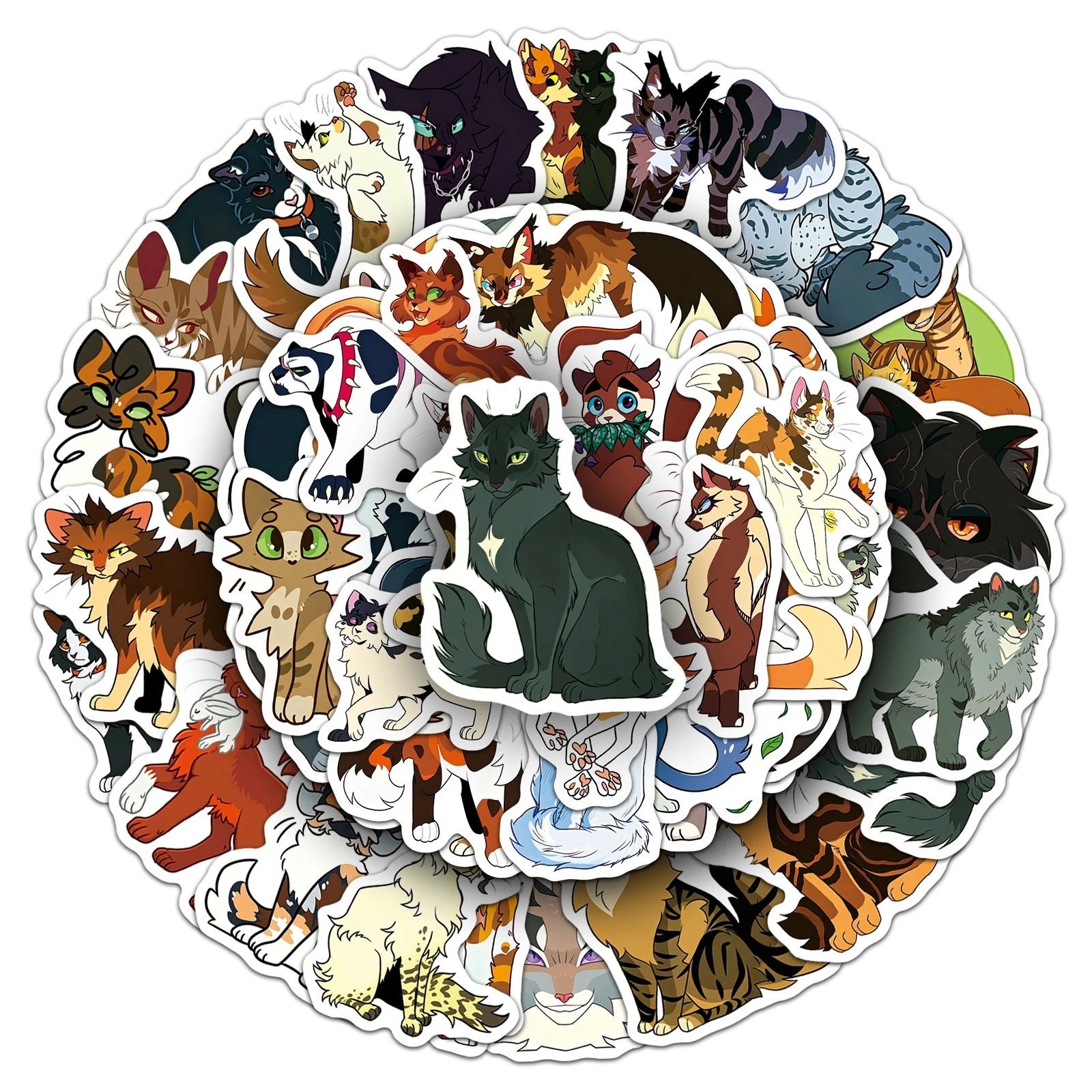 50PCS Cat Warrior Graffiti Stickers Cat Animal Exquisite DIY Toys for Phone Bottle Travel Bag Aesthetic Decals Creative Gifts