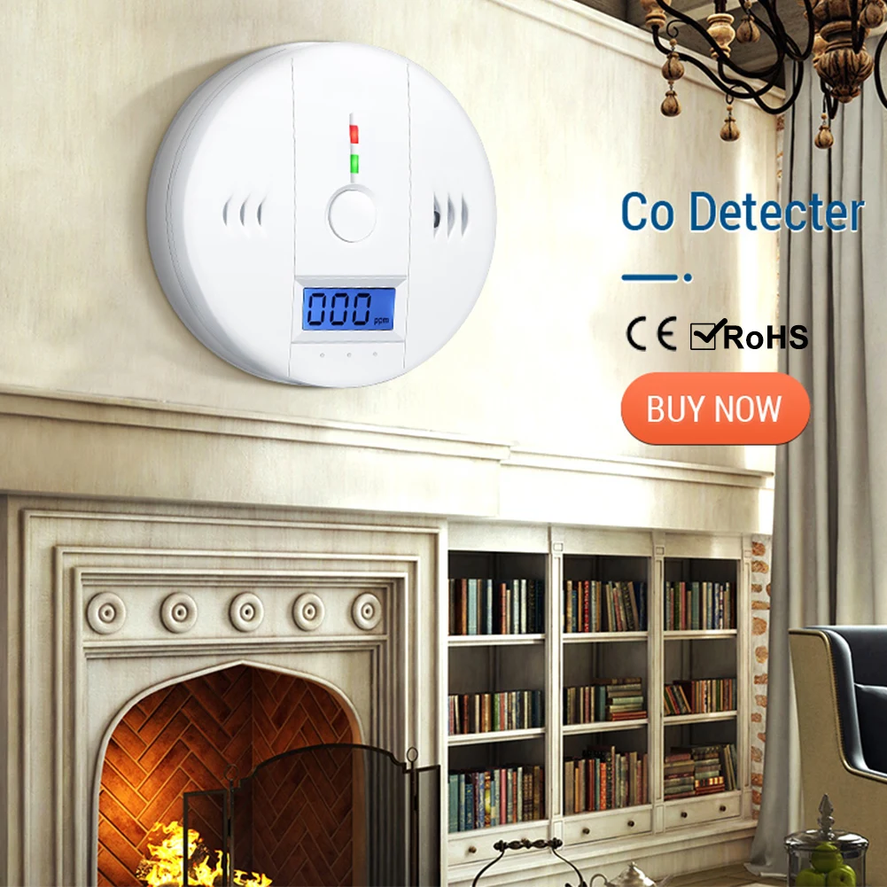 ACJ Home Security 85dB CO Sensor Alarm Carbon Monoxide Poisoning Alarm Detector Warning High Sensitive LCD Photoelectric