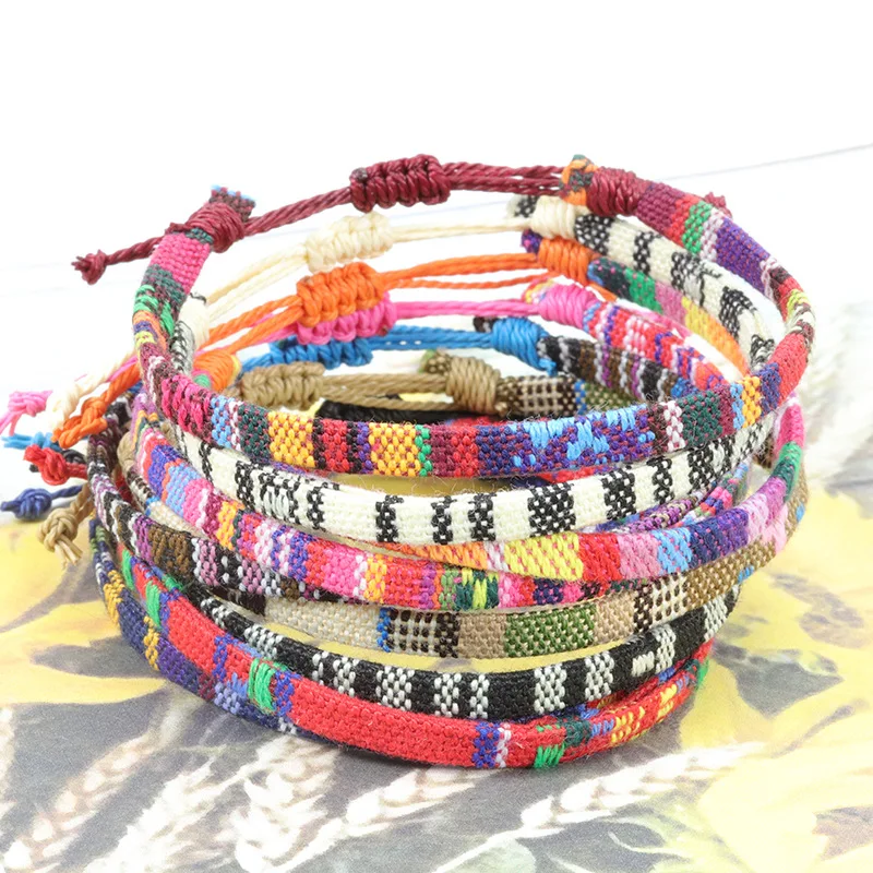 Anklets For Women Woven Fabric Foot Leg Bracelet Men Handmade Rope Braid Knot Beach Barefoot Weave Ethnic Boho Adjustable Charm