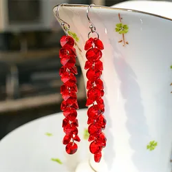 Red Crystal Earrings Long personalized bridal jewelry earrings