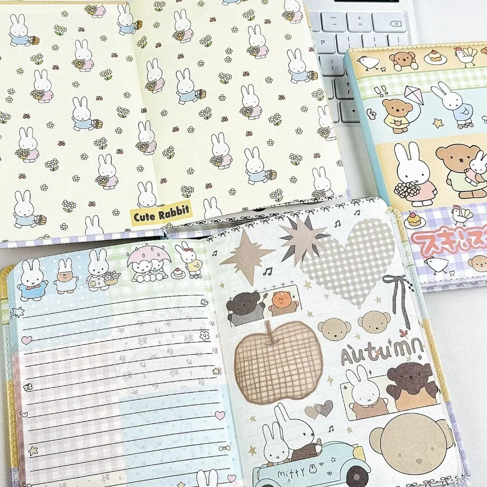 Miffy Rabbit Collage Notebook Cute Painted Leather Cover Full Color Inner Pages Student Journal Diary Hand Account Book Gift Toy view 6