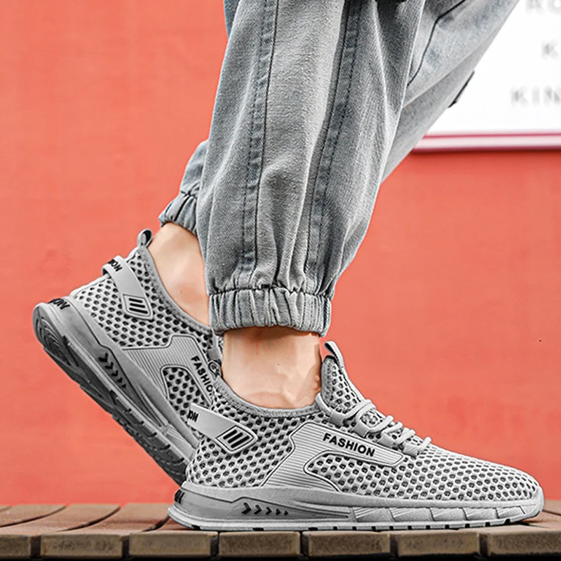 Summer Mesh Shoes Men Casual Shoes Fashion Lightweight Breathable Walking Sneakers Slip-on Mens Flats Shoes Plus Size