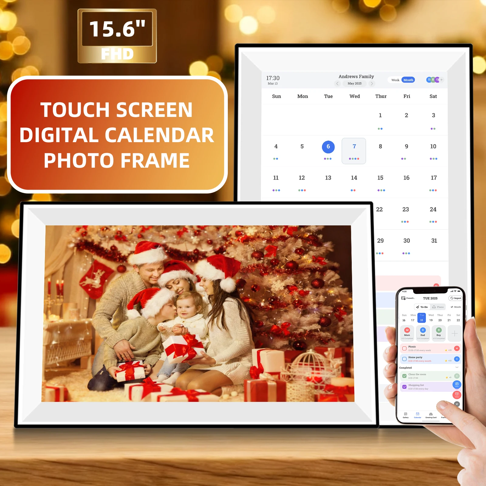 15.6 Inch Digital Smart Calendar Photo Frame Chore Chart Interactive Touchscreen Wall Desk Mount Electronic Smart Family Planner