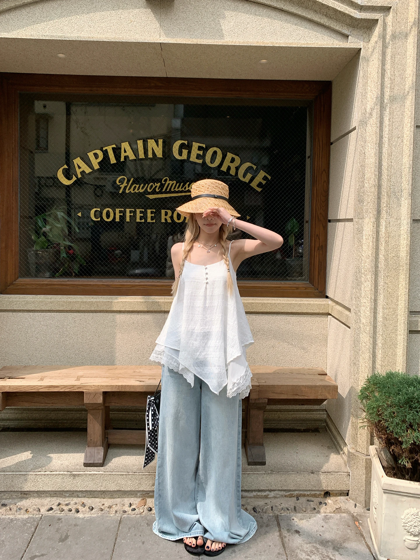 

Washed Light Blue American Style Wide Leg Jeans High Waist Loose Straight Casual Floor-Length Pants Summer Thin Ladies Jeans