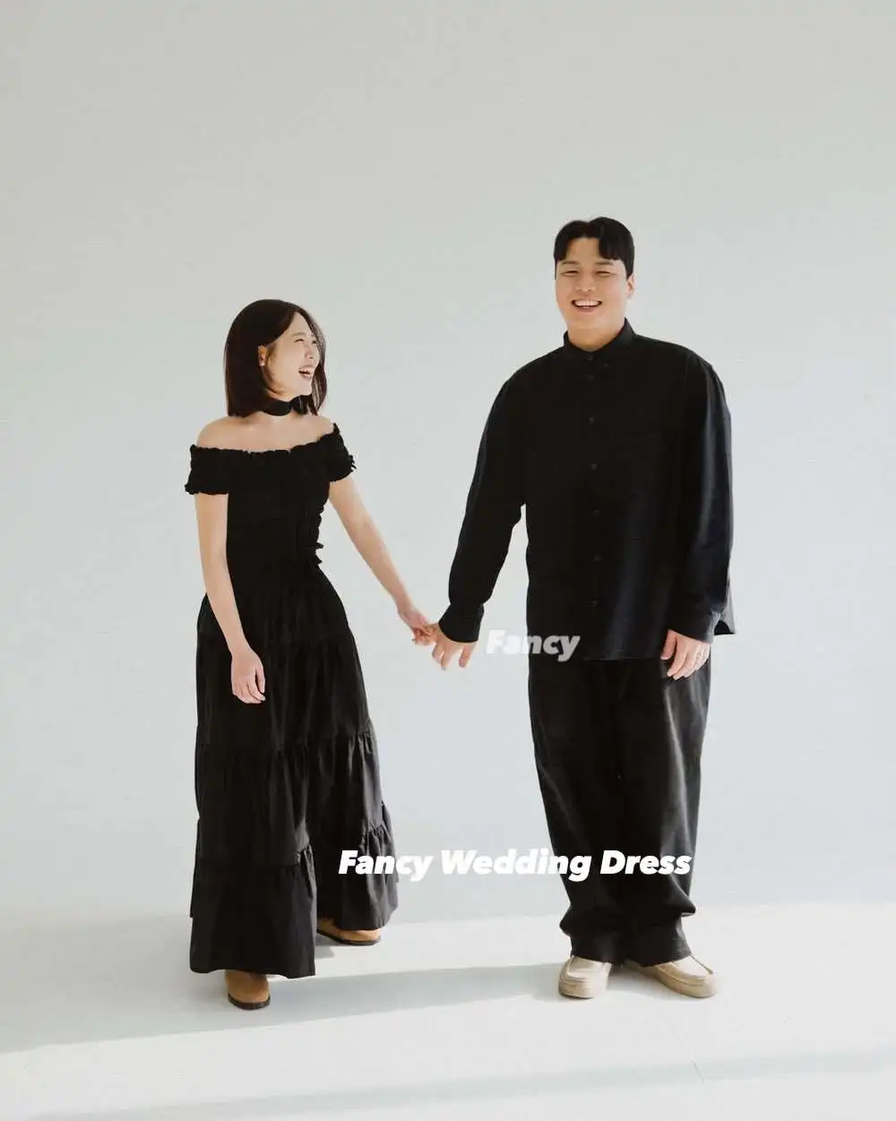 Fancy Special Off Shoulder Wedding Dress Korea Photography A Line Soft Satin Evening Party Dresses Customized