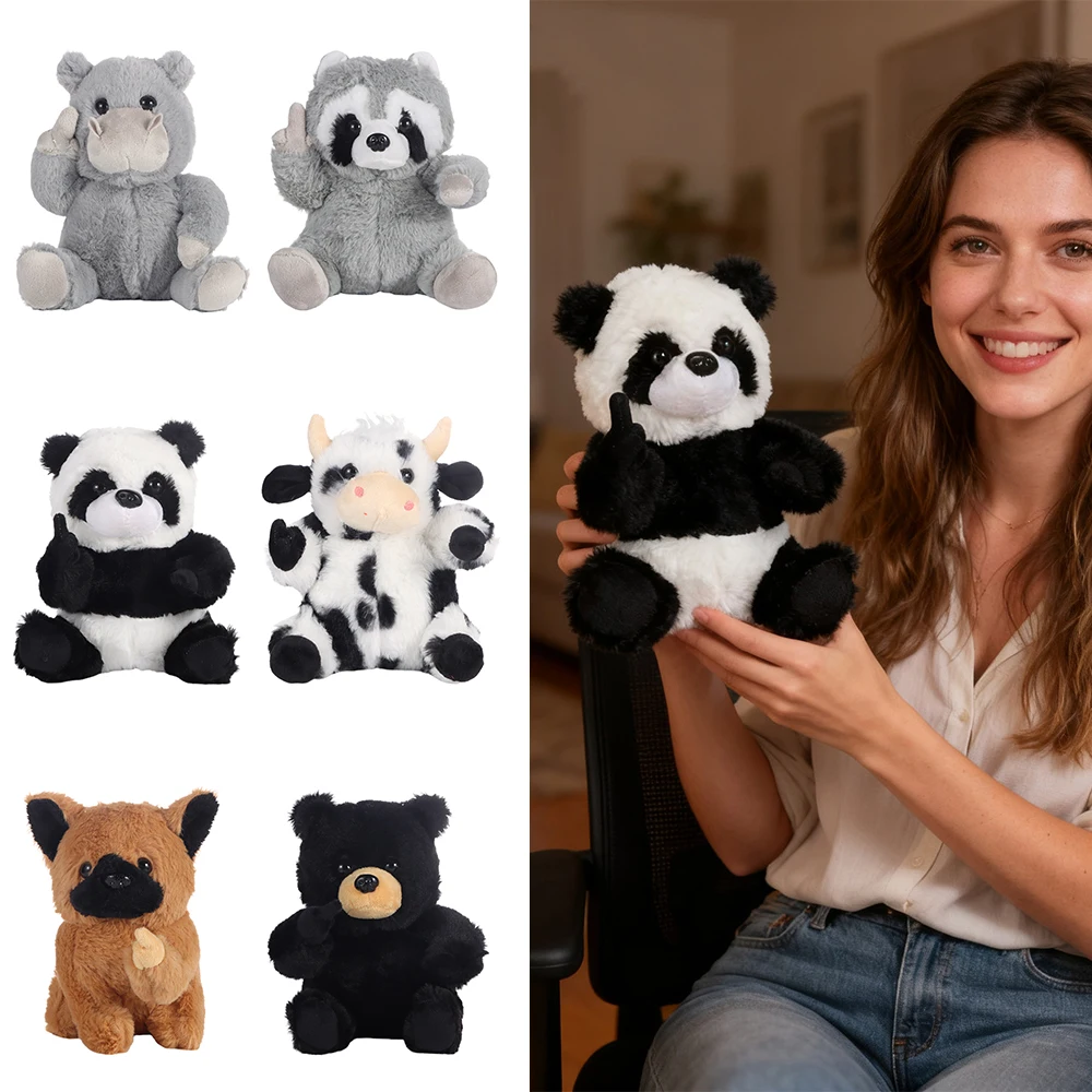 

Soft Emotional Support Plush Toy Panda Cow/Raccoon Finger Plush Animal Toy Realistic Companion Healing That Hugs You Back Panda