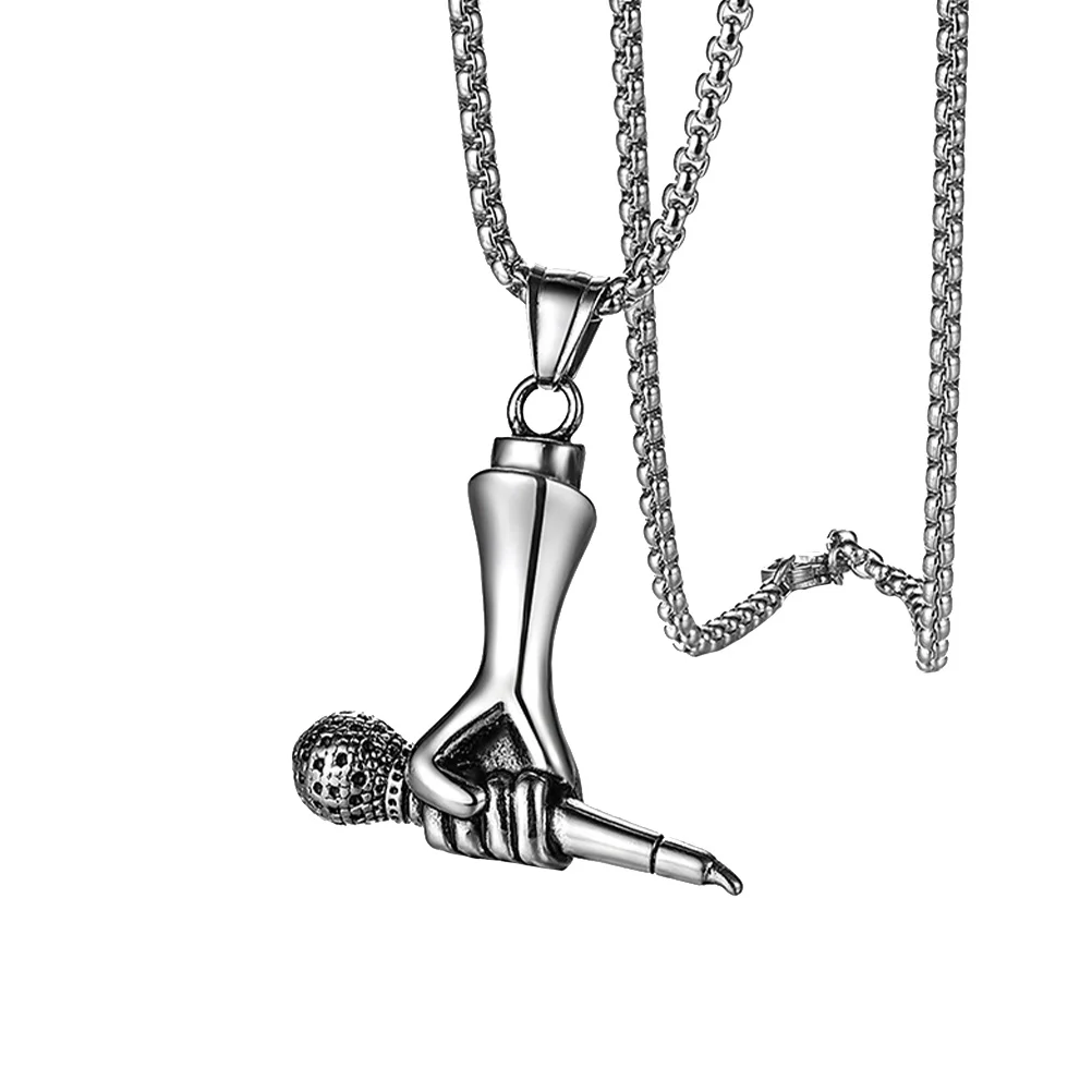 

Titanium Steel Microphone Pendant Necklace Durable Music Jewelry Unique Design Party Fashion Neck Chain Stylish Gifts