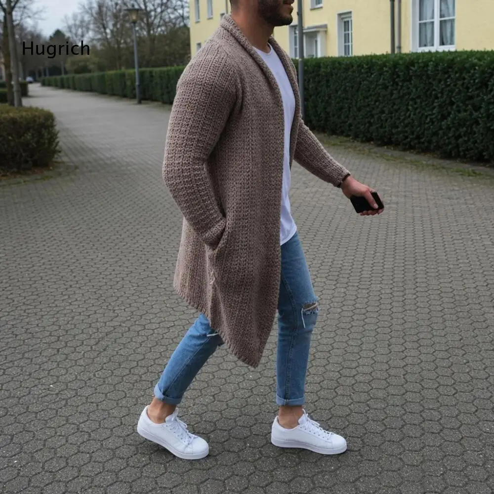 Loose Long Knit Cardigan For Men Open Front Sweater With Pockets Soft Knit Outer Garment For Casual Street Style Outfits