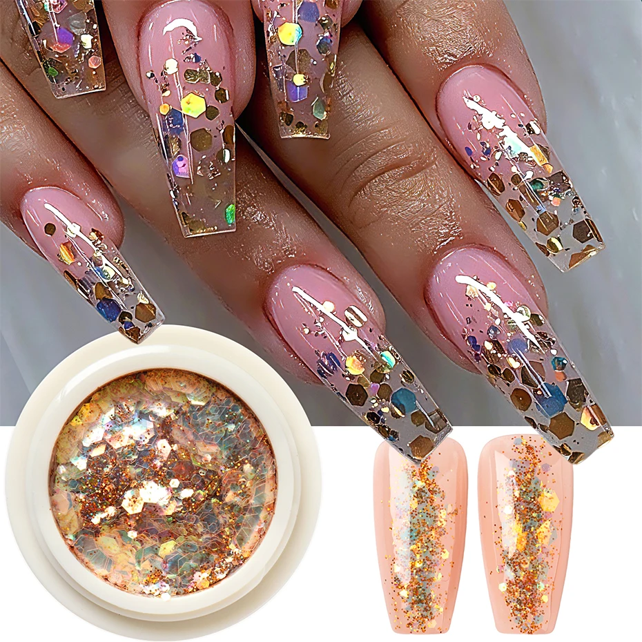 1/2pcs Gold Iridescent Chunky Nail Glitter Sequins Hexagonal Holographic Nail Art Flakes Sparkly Confetti Manicure Decorations