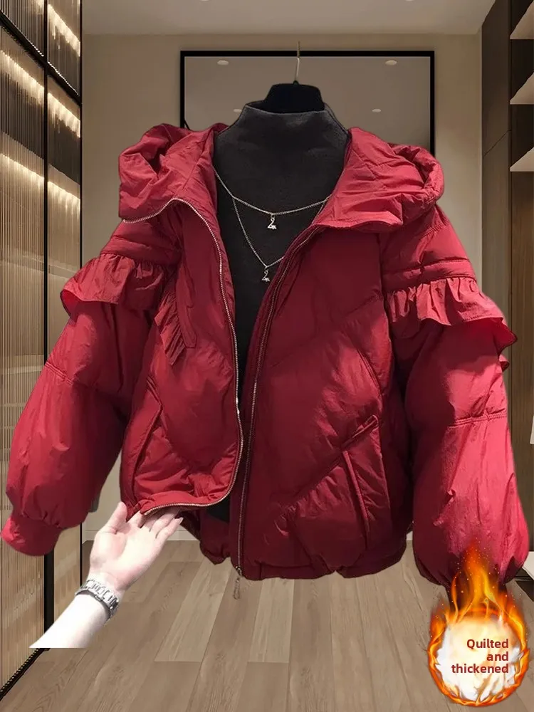 

Women's Hooded ort down Cotton Jaet 2025 Winter Thiened Small Fraance Sle Bread Coat High-End Sensation