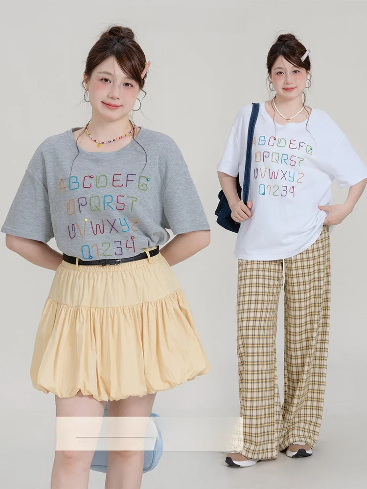 

Heynew plus Size Women's T-irt Letter Print Loose Fit ort Sve Summer Slimming Top for Plump Women