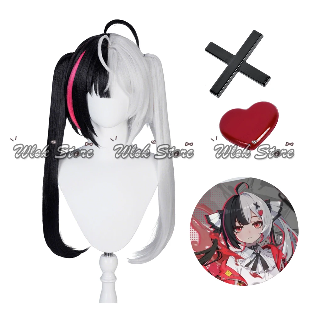Peluca de cosplay Game Neverness to Everness NTE Lacrimosa, doble cola de caballo blanca y negra, accesorio para el cabello con pinzas para fiestas de Halloween para mujeres