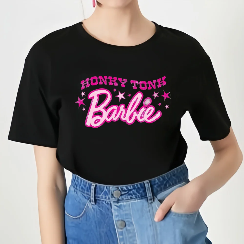 2024 New Women's Round Neck T-Shirt Short Sleeve Barbie Spring and Summer Cartoon Print Genuine Cute Loose Simple Style T-Shirt