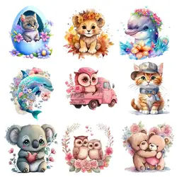 20cm Animal Owl Bear Iron-On Transfers Sticker For T-Shirts DIY Flower Cat Dolphin Leopard Heat Transfer for Clothes Stickers