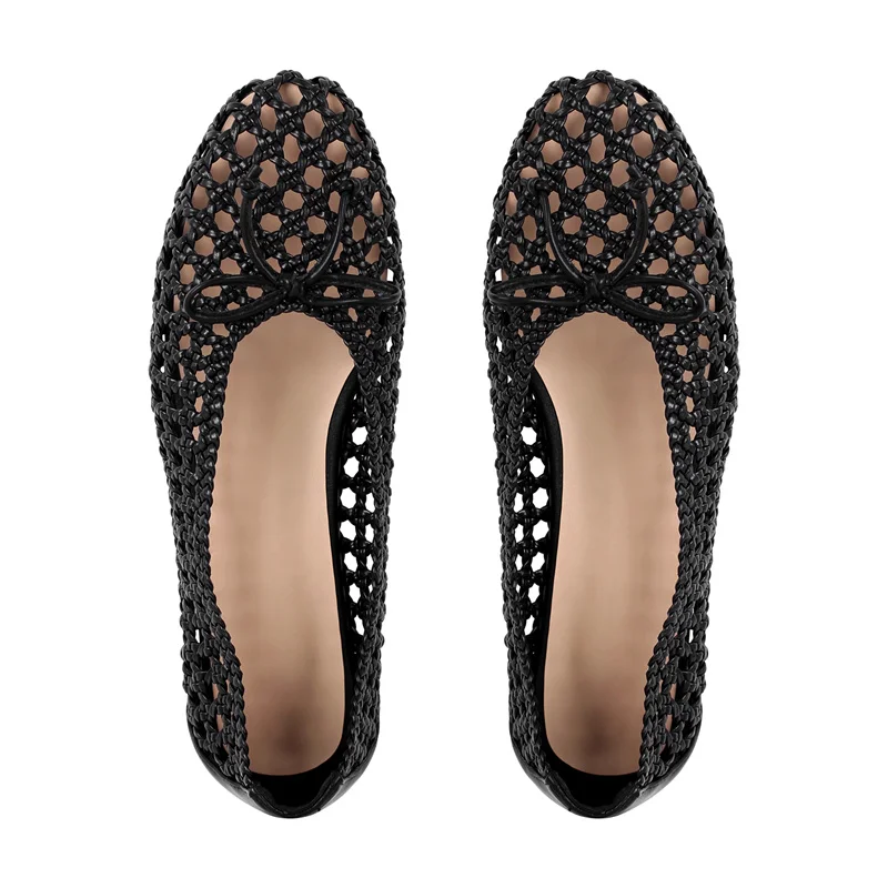 Onlymaker Women Round Toe Black Mesh Ballet flats