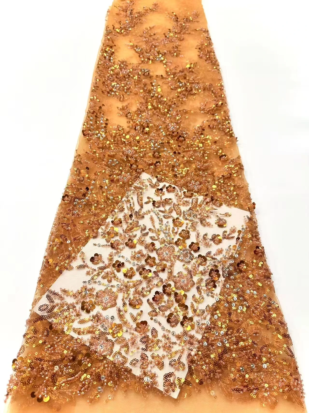 2026 Hot Selling Lace Fabric for Paty Dress Luxury Embroidery Sequins with Beads Net Lace Wedding Party Dress 5 Yards AH1822