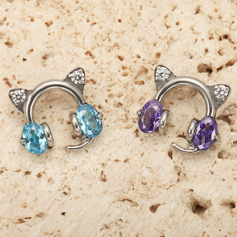 ASTM F136 Titan-Ohrstecker mit Katzenmotiv, Labret-Lippenstecker, Tragus-Ohrstecker, Zirkon-Knorpel-Helix-Medusa-Monroe-Körperschmuck – Detail 7