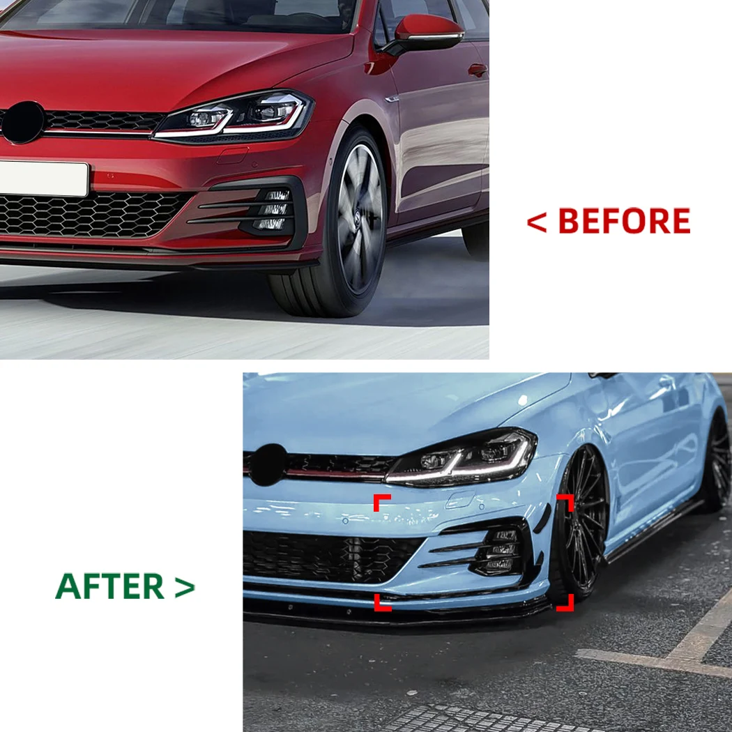 4pcs Car Stickers For Volkswagen Golf 7.5 high 7.5 GTI 2017-2019 Front Wind Knife Spoiler Splitter ABS Body Kits Decoration Trim