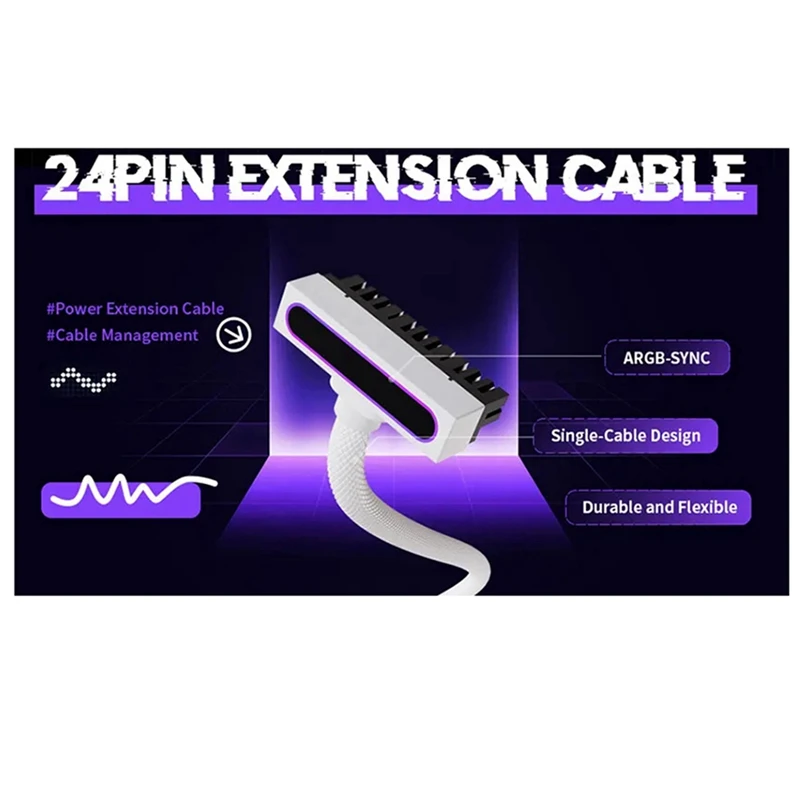 

ATX24PIN Extension Cable with ARGB SYNC One-Line Connection Computer Power Extension Cable Side Bend 90 Degrees 30cm A-ABVP