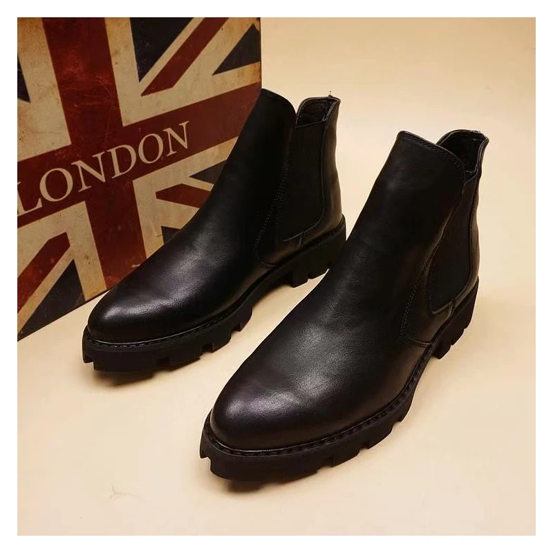 mens casual business office formal dress chelsea boots platform shoes genuine leather boot black ankle botas hombre chaussure