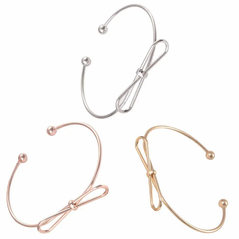 Fashion Jewelry Accessories New Cute Bow Knot Cuff Bangles Open Metal Charm Bead Bangle & Bracelet For Women Girl Gift Wholesale