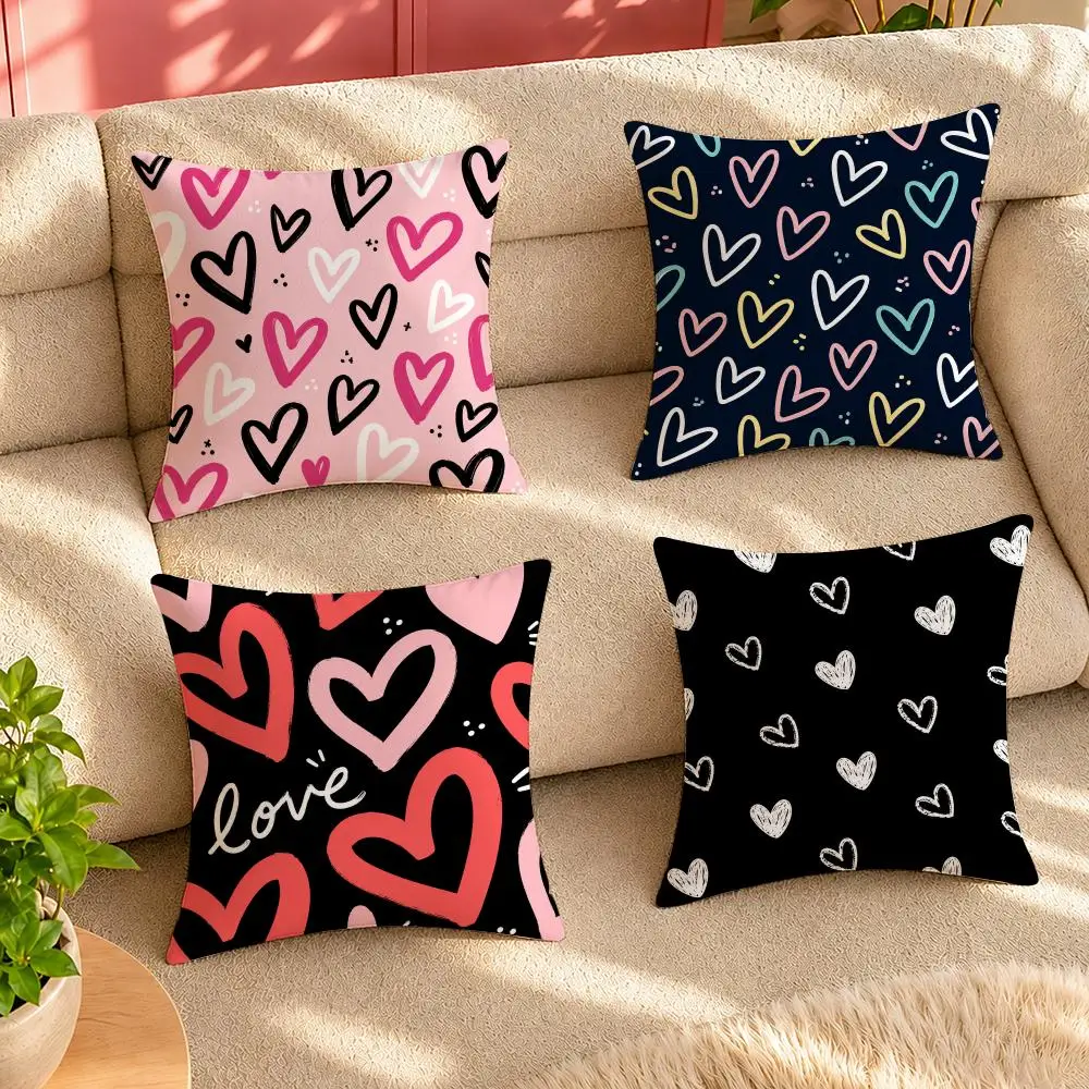 Doodle Heart Pattern Cushion Cover Pillow Cover Decorative Throw Couch Home Decor for Living Room Sofa