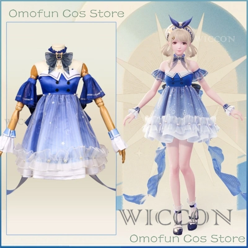 Infinity Nikki Cosplay Clothes Costume Wig Lolita Skirt Blue Dress Set Women Outfit Kawaii Girls Sweet Halloween Game Shiny Bubb