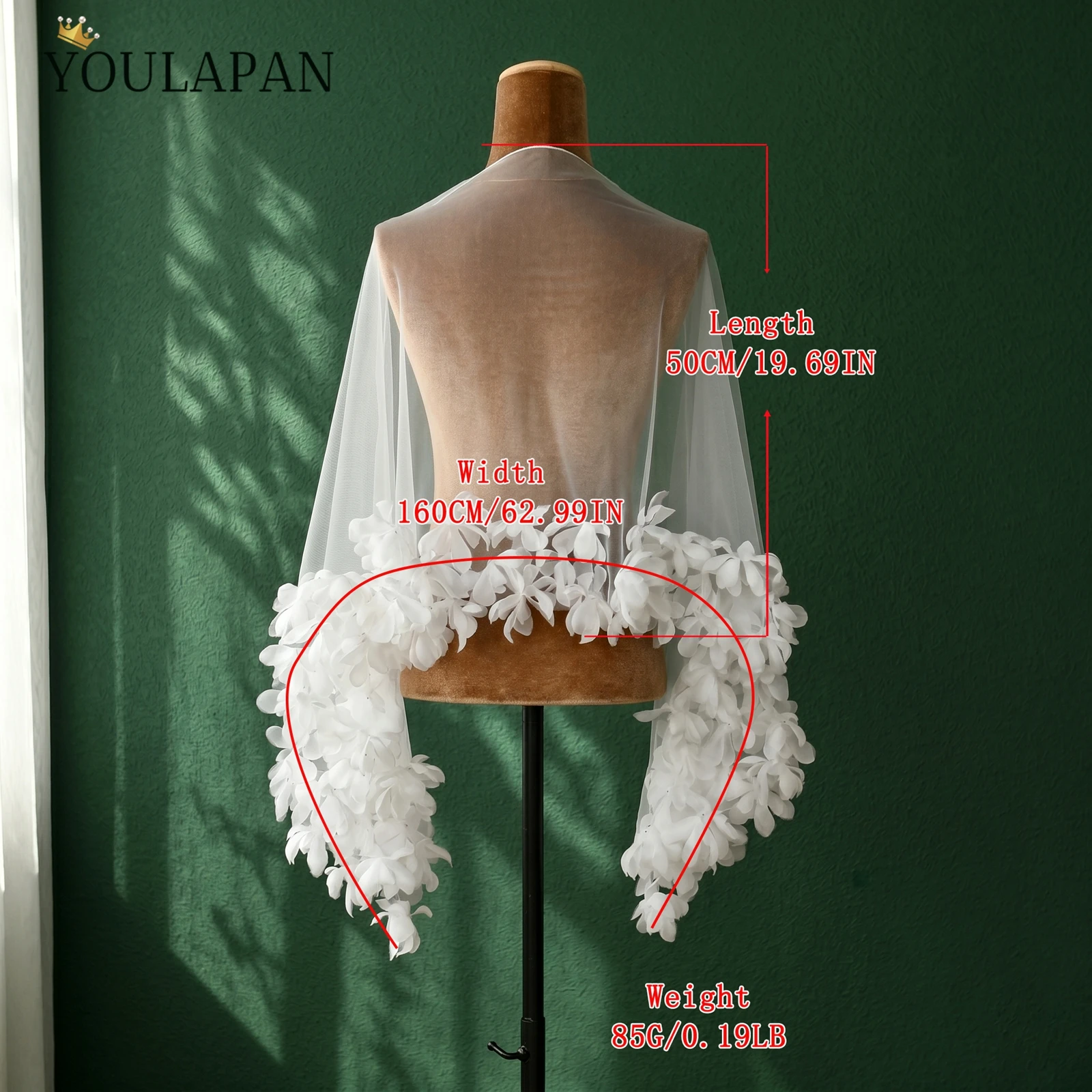TOPQUEEN MG20 Brautschal mit Blumenrand, Tüll, Damen-Bolero, Brautjacke, Hochzeitsschleier, Capa Boda Novia, DIY, anpassbar – Detail 1