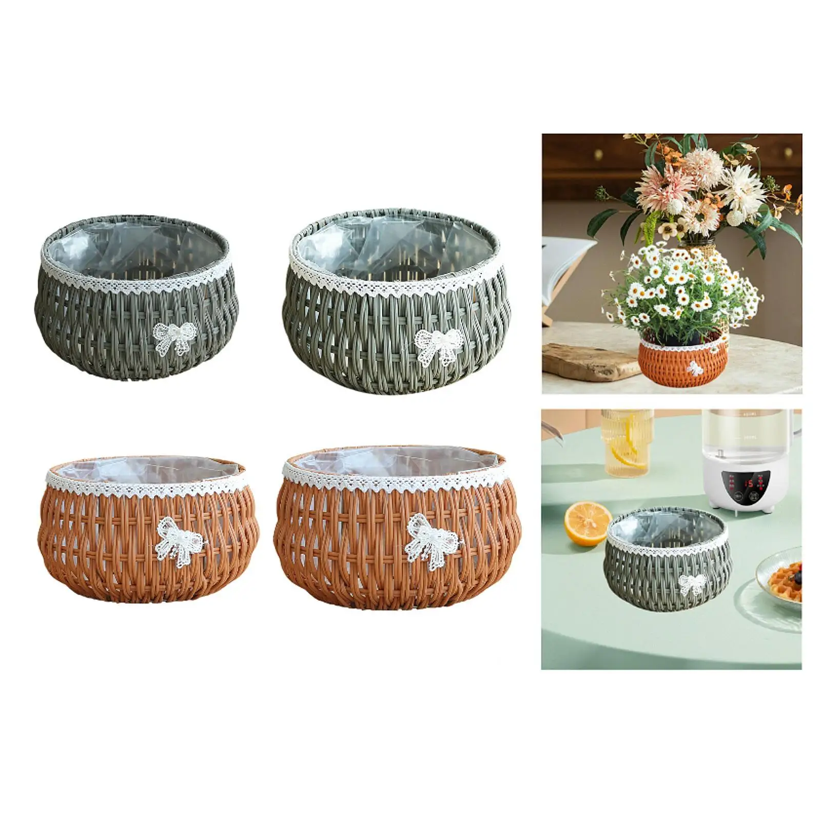 Flower Basket Plant Container Imitation Rattan Round Trash Can Multipurpose for Kitchenware with Pp Liner Storage Basket