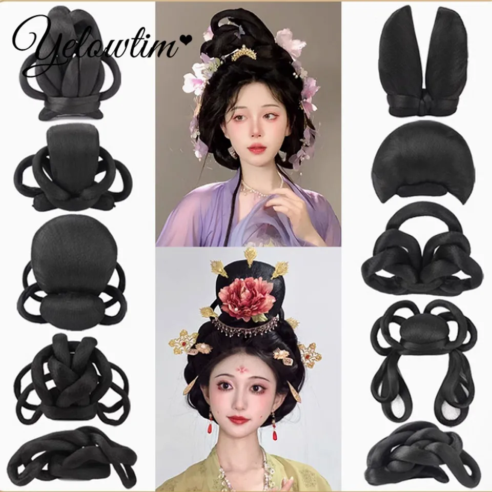 

Hanfu Wig Bag With All Soft Hair Integrated Ancient Style Hair Bun Ancient Chinese Style Beauty Tang Song Ming Dynasty Noble Con