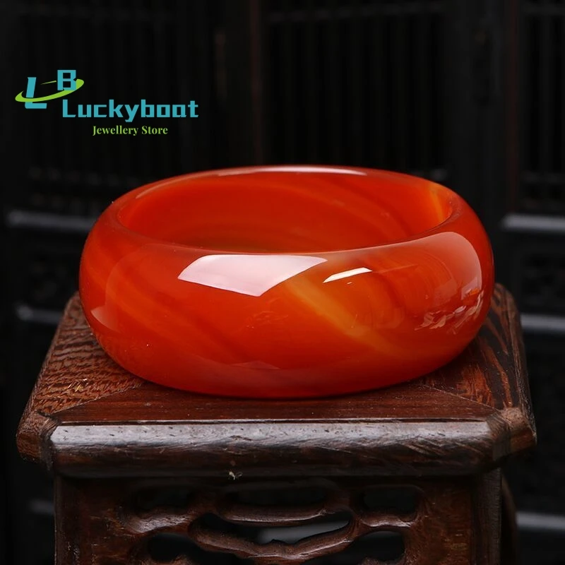 

Natural Red Jadeite Wide Cuffs Lady Sweet Red Agate Bangle Bracelet Luck Jewelry