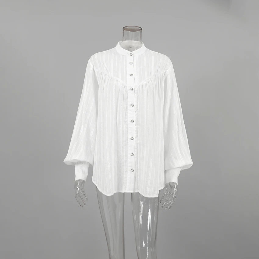 

Весенне-летняя женская хлопковая белая офисная рубашка, повседневная блузка на пуговицах, уличный шик, жаккардовая, с длинным рукавом, 2026