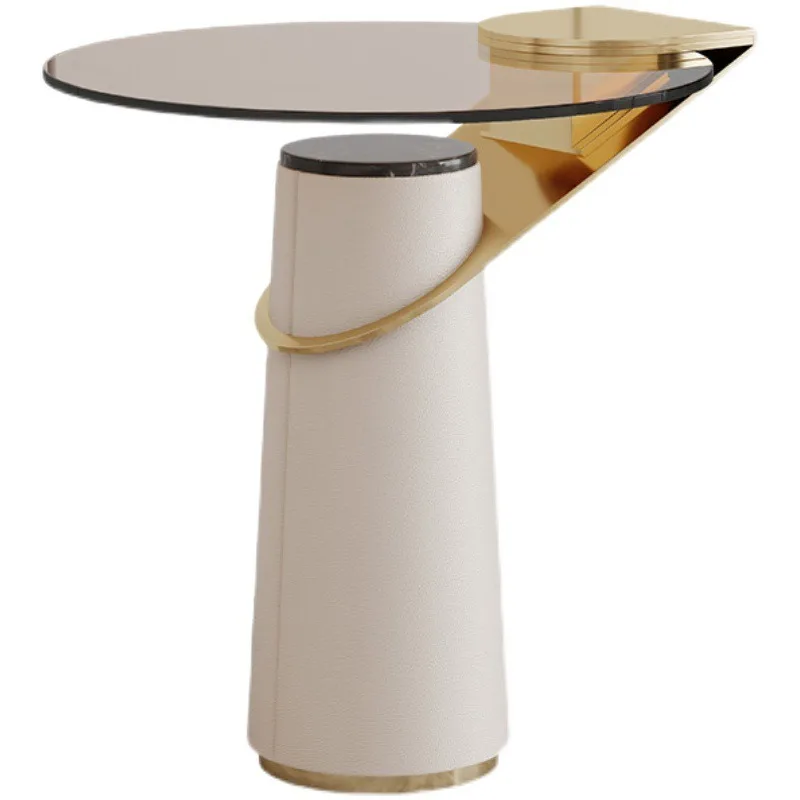 Nordic minimalist light luxury tea table metal glass coffee table, round simple creative small apartment ins side table
