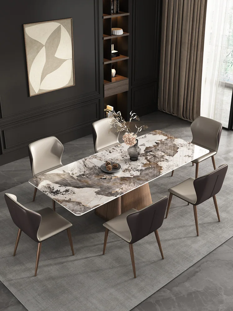 

High quality new light luxury rock plate dining table rectangular marble household chair