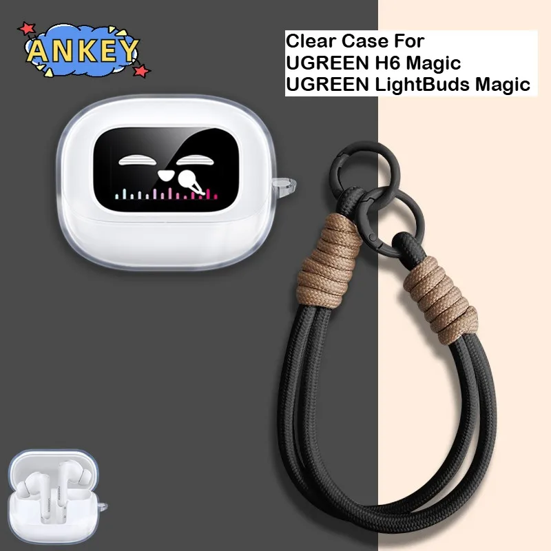 UGREEN LightBuds Magic / H6 Magic用クリアイヤホンケース TPUシェル 透明ヘッドホンカバー 保護カバー 編み込みロープ付き