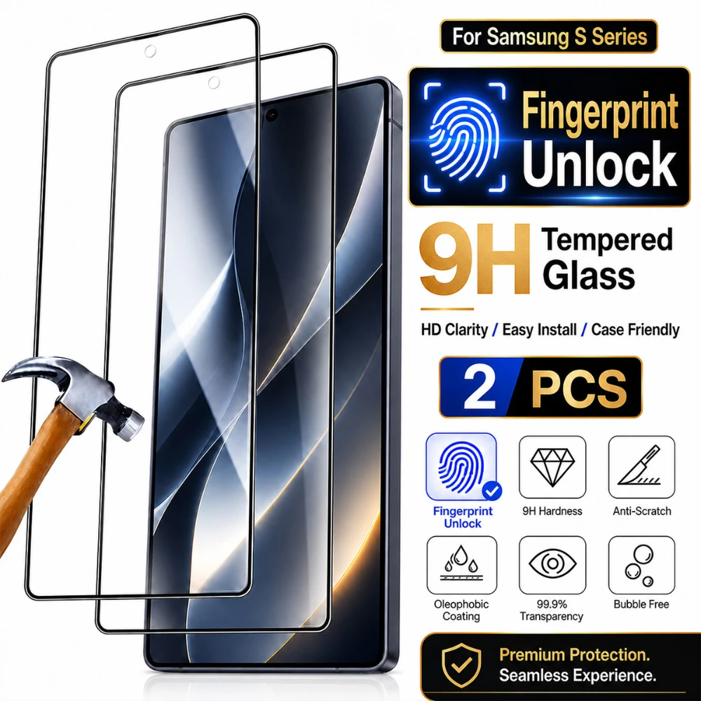 NNBILI 2 Stück ultraklarer Displayschutz aus gehärtetem Glas, für Samsung Galaxy S26 S25 S24 Ultra S23 S22 S21 Plus, vollständige Abdeckung