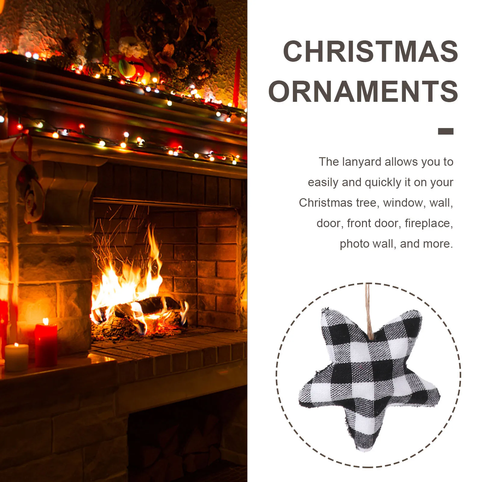 

6Pcs Christmas Hanging Ornaments Plaid Fabric Balls Creative Pattern Reusable Tree Window Door Decor Party Embellishments