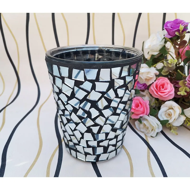 Shiny Silver High 30cm Handmade Glass Mosaic Vase Flower Bed Handicraft Ornament Jarrones Living Room Decoration Terrarium Vases