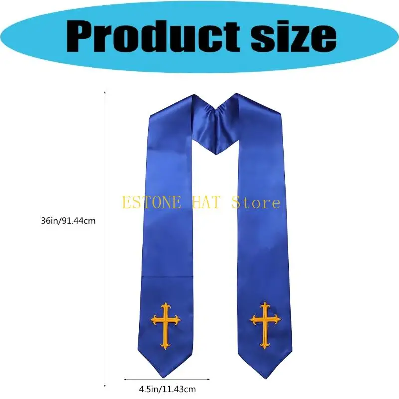 49MF Embroidered Clergy Stole Scarf for Church Services and Choir Wear, Smooth Glossy Fabric with Gold for Adults