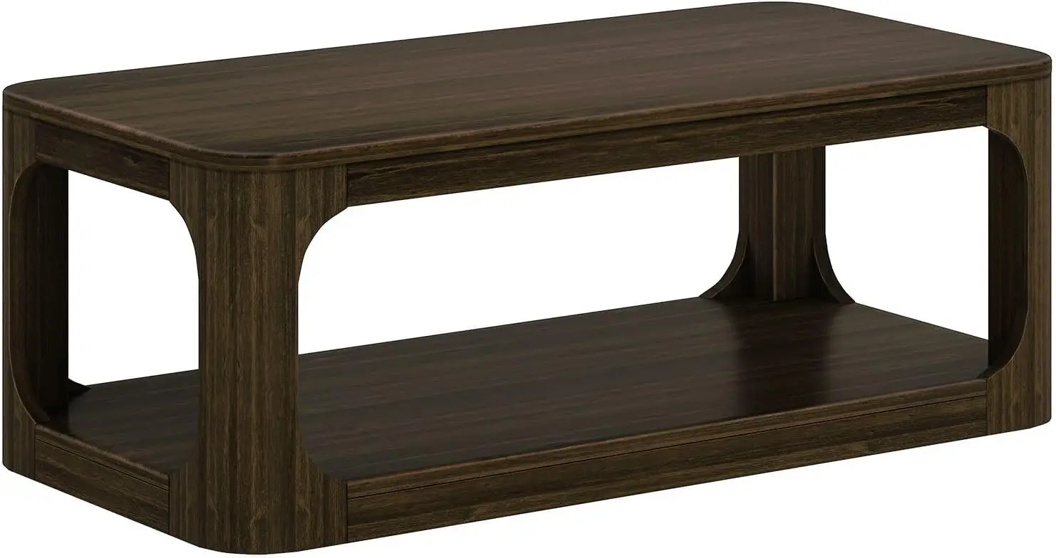 Mesa de centro Plank+Beam Forma, mesa de centro moderna de madera maciza de 48 pulgadas con estante, mesa central contemporánea con espacio de almacenamiento,