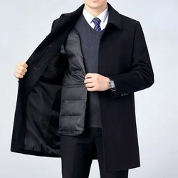 High End 100% Cashmere Coat Men Mid Length Men's Winter Business Down Inner Jacket Lapel Casual Coats for Men Manteau Homme CJK