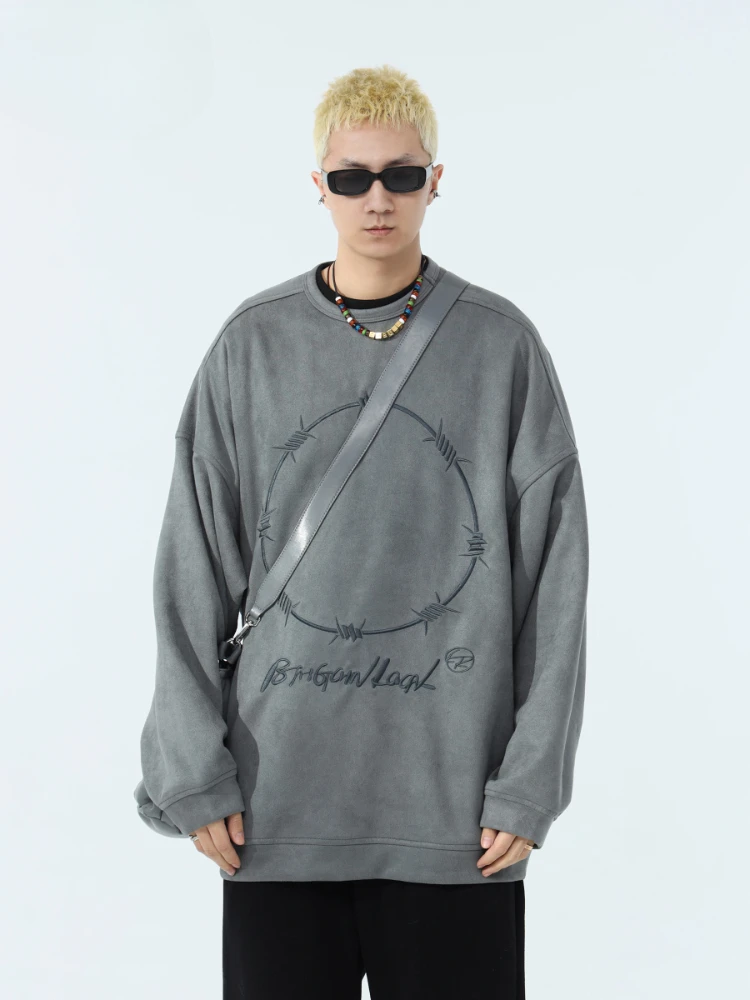 

RoundNeck Sweater Men's Pullover Letter Printing and Dyeing Jacquard SpringAutumn Trendy American Retro Couple Coat Loose Casual