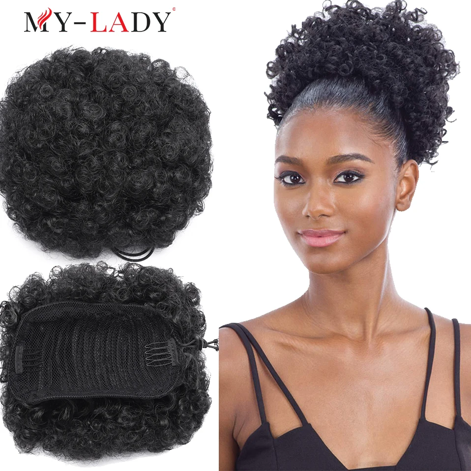 My-Lady syntetyczny Chignon Curly Woman's Bun czarna afrykańska kobieta Party codzienne użytkowanie Afro loki Hairpiece do przedłużania włosów