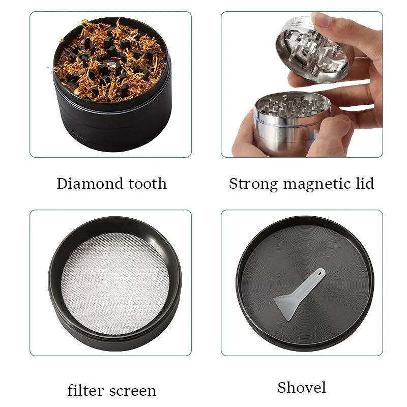 Hand Crank Tobacco Mill Grinder Zinc Alloy Crusher 4Parts 60MM Pipe Smoking Grinder Herb For Cigarette Accessories