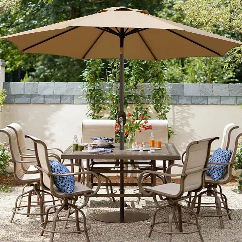 9' Outdoor Patio Umbrella, Outdoor Table Umbrella, Yard Umbrella, Market Umbrella with 8 Sturdy Ribs, Push Button Tilt and Crank