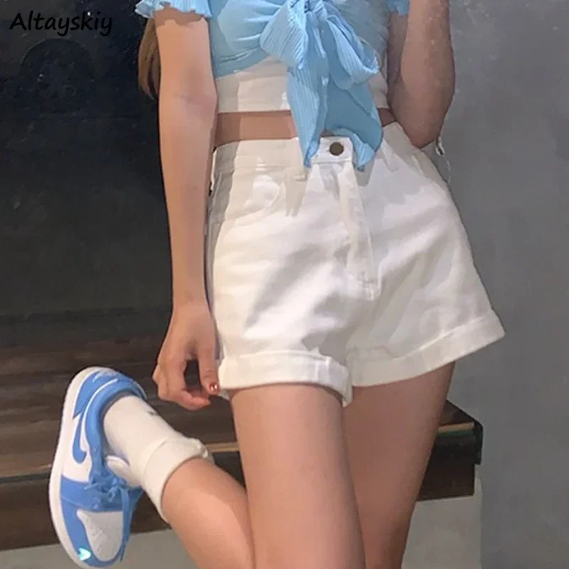 Shorts Women Denim Solid Wide Leg High Waist All-match Basic Streetwear  Fashion Summer Korean Style Girls Ins Thin Beautiful