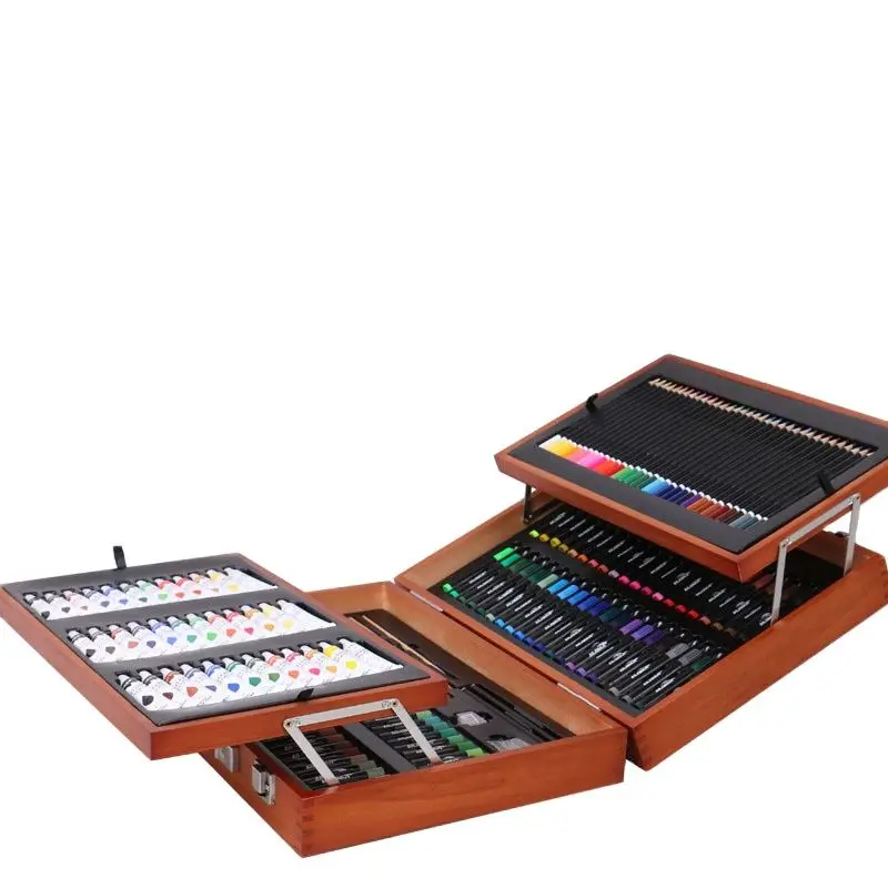 Acrylic Painting Pencil Oil Pastel Kids Drawing Art Sets in Wooden Box