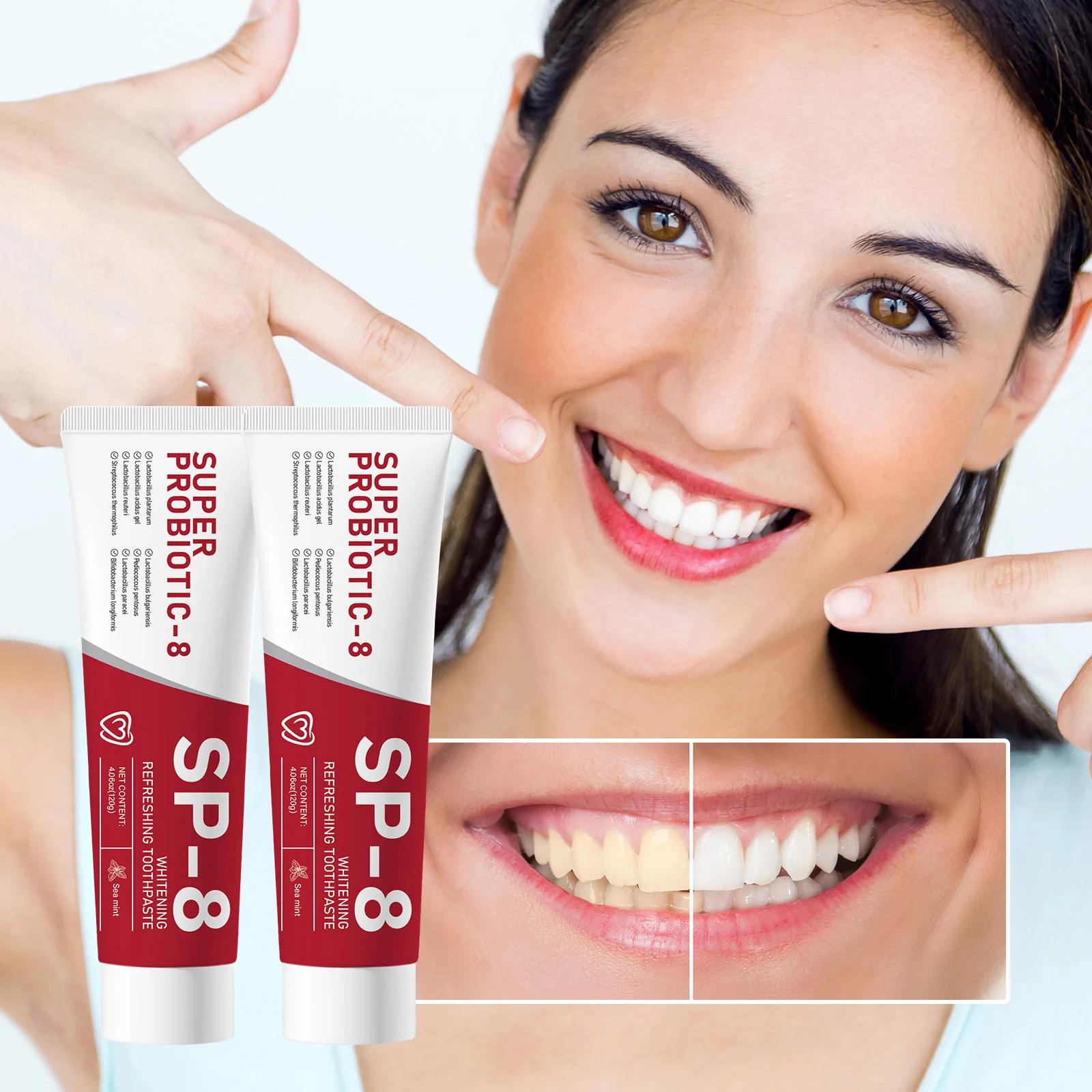 

SP8 Probiotic Toothpaste Whitening Stain Removing Probiotic Toothpaste Fresh Breath Oral Repairing Combats Tooth Decay 120g